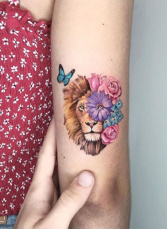 Colorful Feminine Lion Tattoos