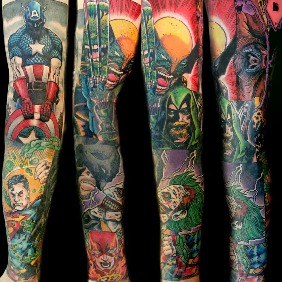 Comic Book Sleeve Tattoo By Steve Rieck From Las Vegas Nv Sleeve