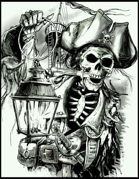 Creepy Pirate Ship Tattoo