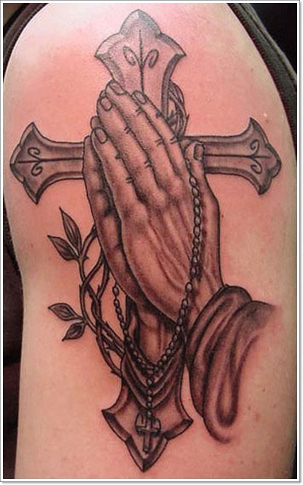 7 Divine Cross Tattoo Ideas with Praying Hands