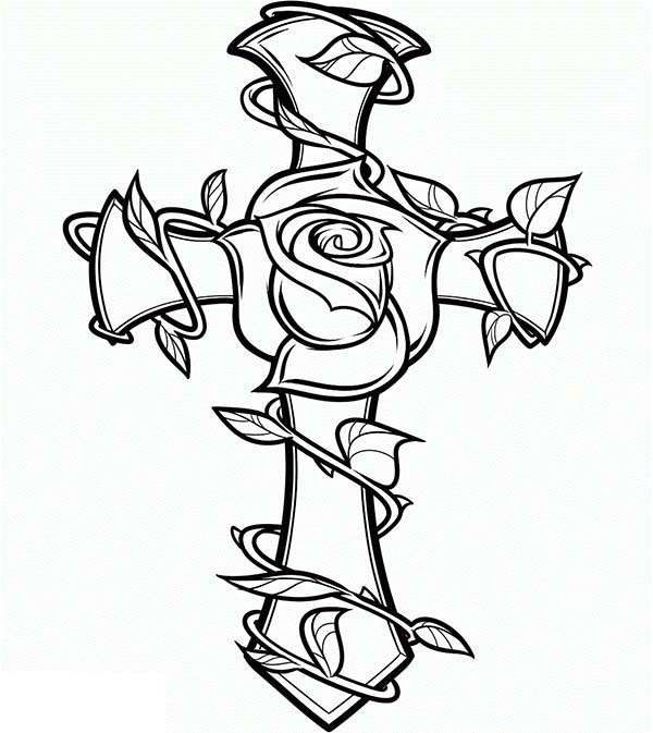 Cross With Flower Coloring Pages