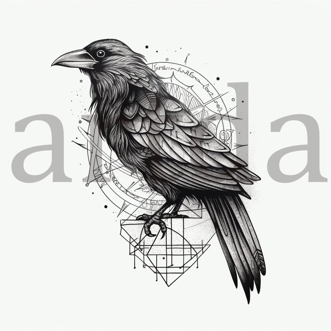 Crow Tattoo Design With Minimalist And Abstract Touches Etsy