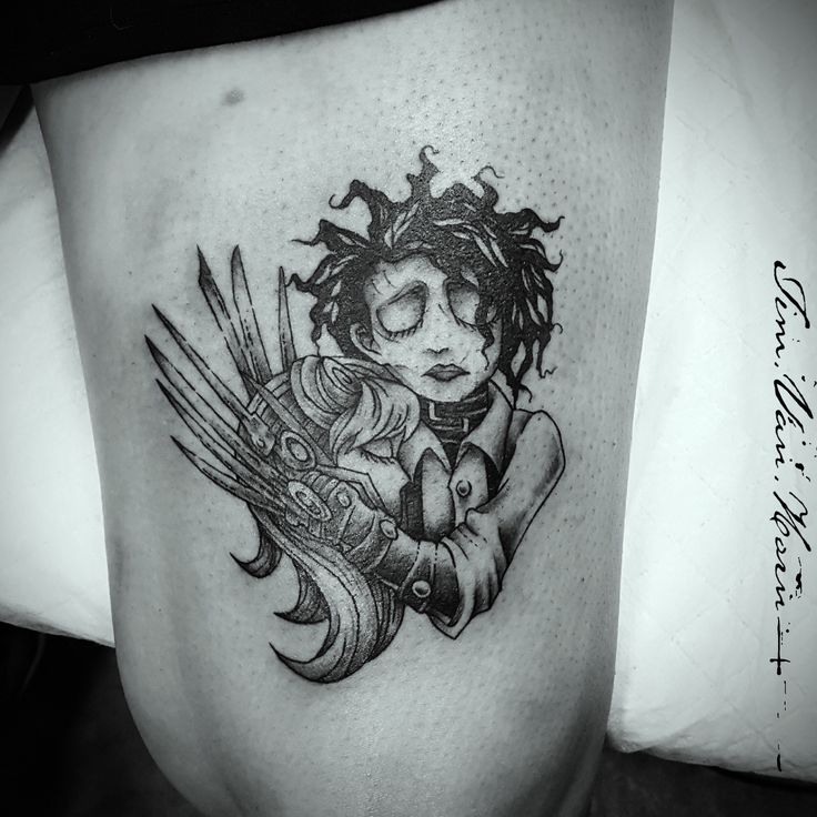 Custom Blackwork Dark Art Edward Scissor Hands Tattoo Illustration Art