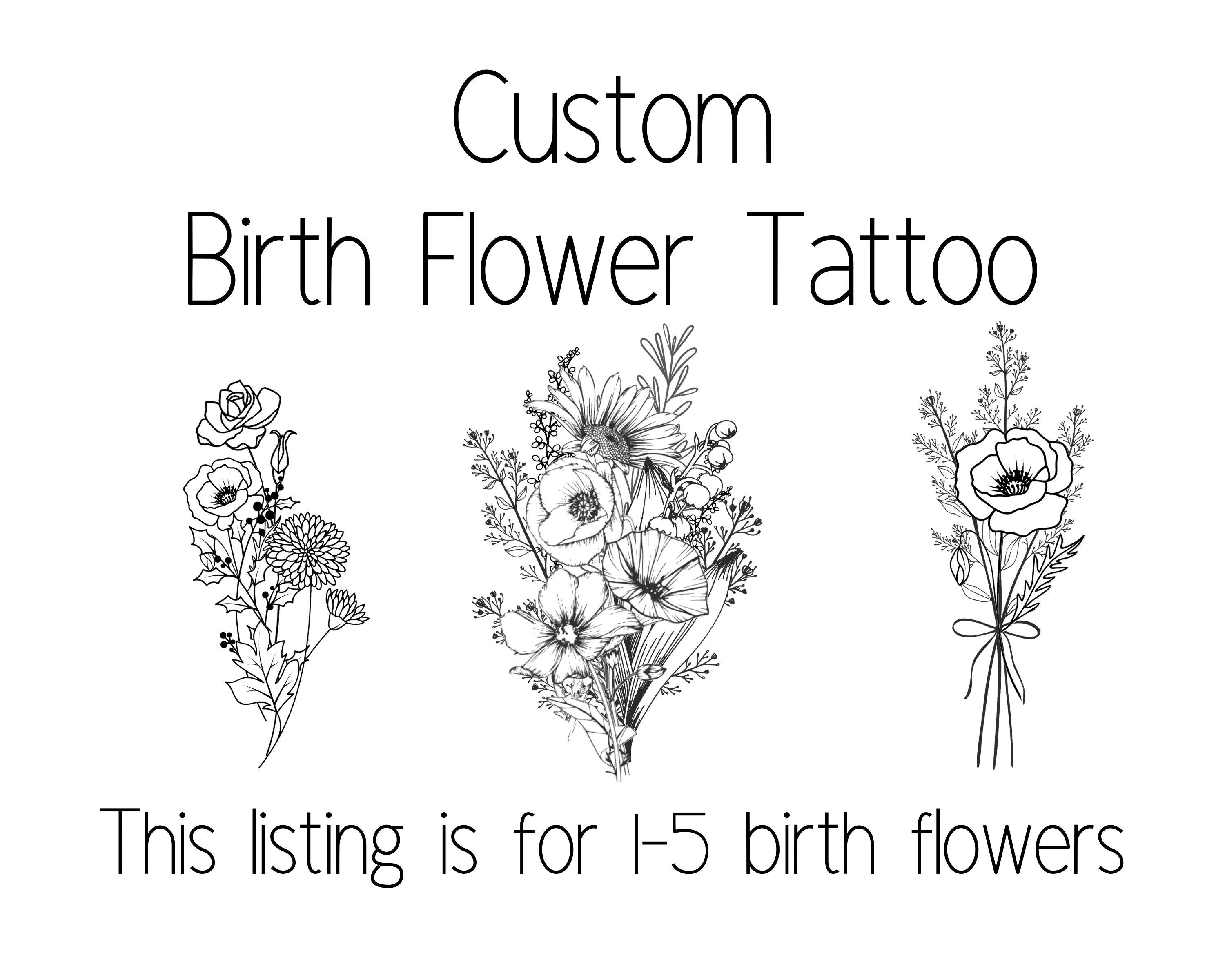 Custom Name Birth Flower Tattoo Design Fine Line Tattoo Gift Etsy Australia