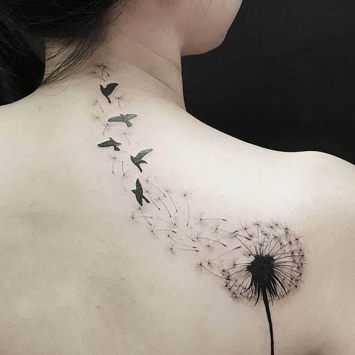 Dandelion Birds Back Tattoo Dandelion Bird Tattoos Dandelion Tattoo