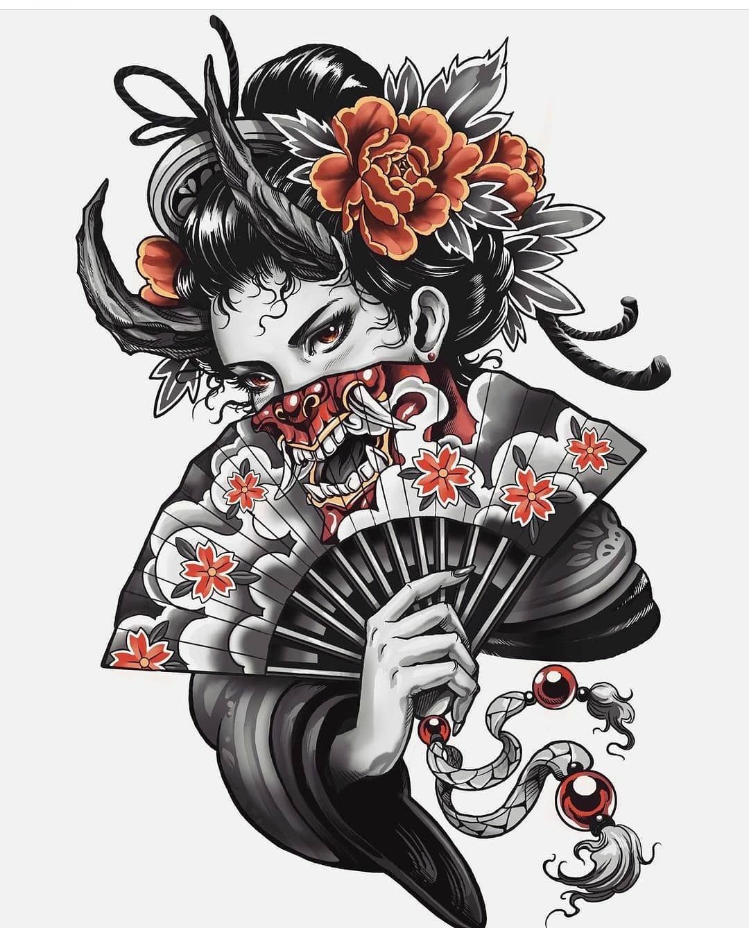 Demon Geisha Tattoo Design R Goblinartportfolio