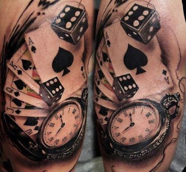 Dice With Playing Cards Mens Inner Arm Tattoo Design Ideas Playing