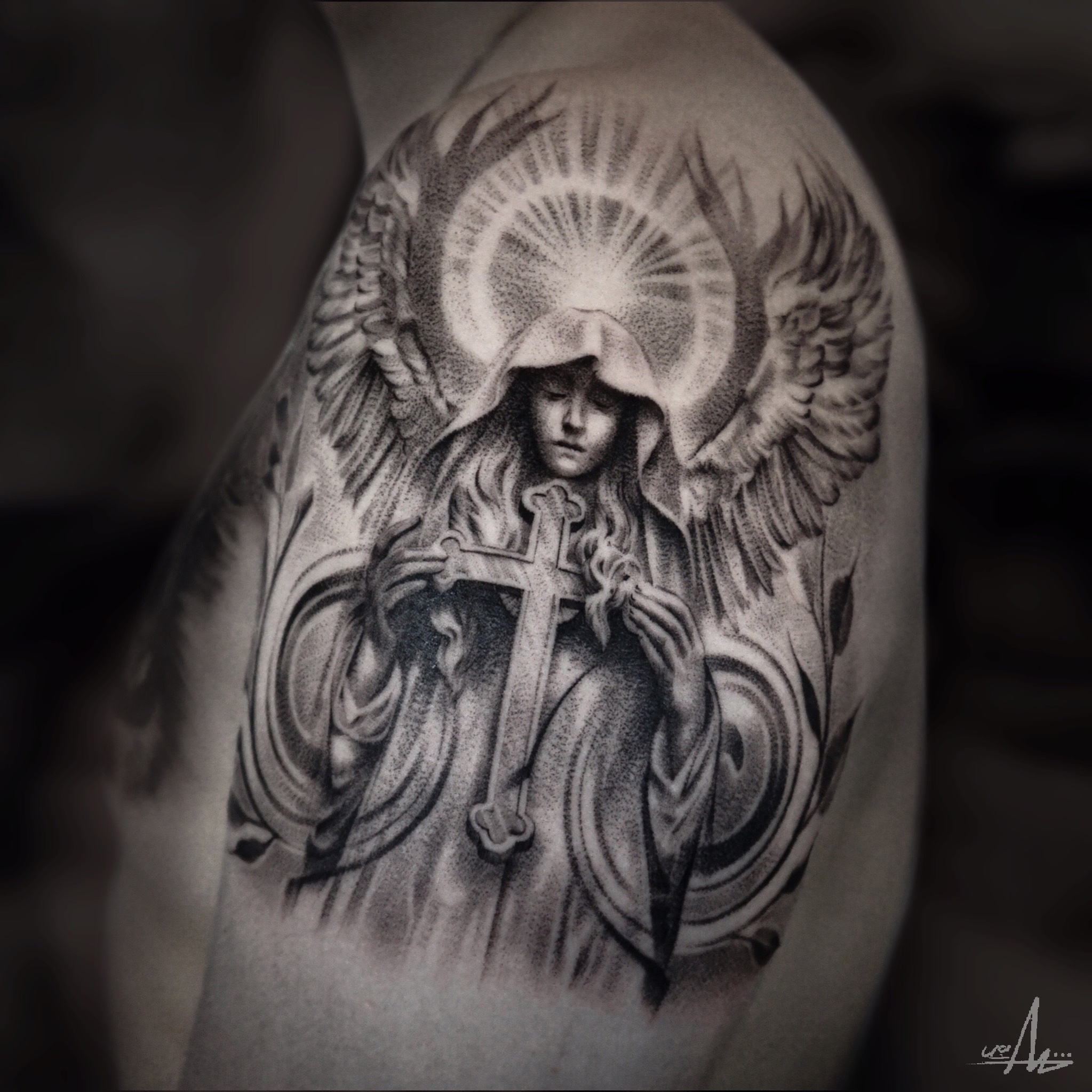 Discover 67 Angel Holding Cross Tattoo In Cdgdbentre