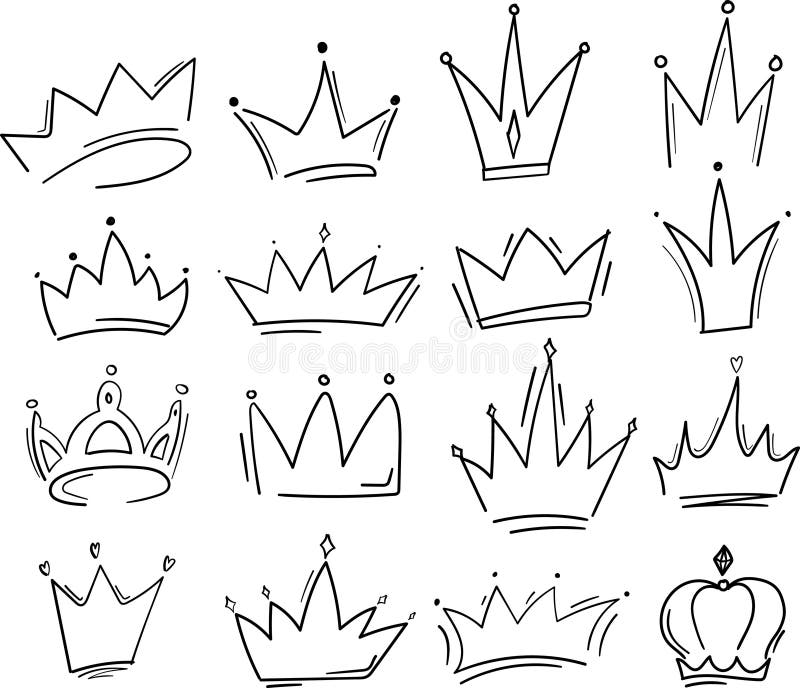 Doodle Crowns Line Art King Or Queen Crown Sketch Fellow Crown