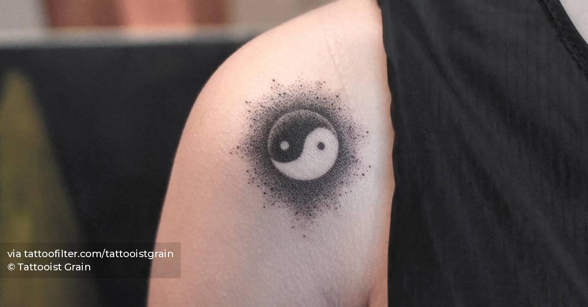 Dotwork Style Yin Yang Tattoo Located On The Shoulder