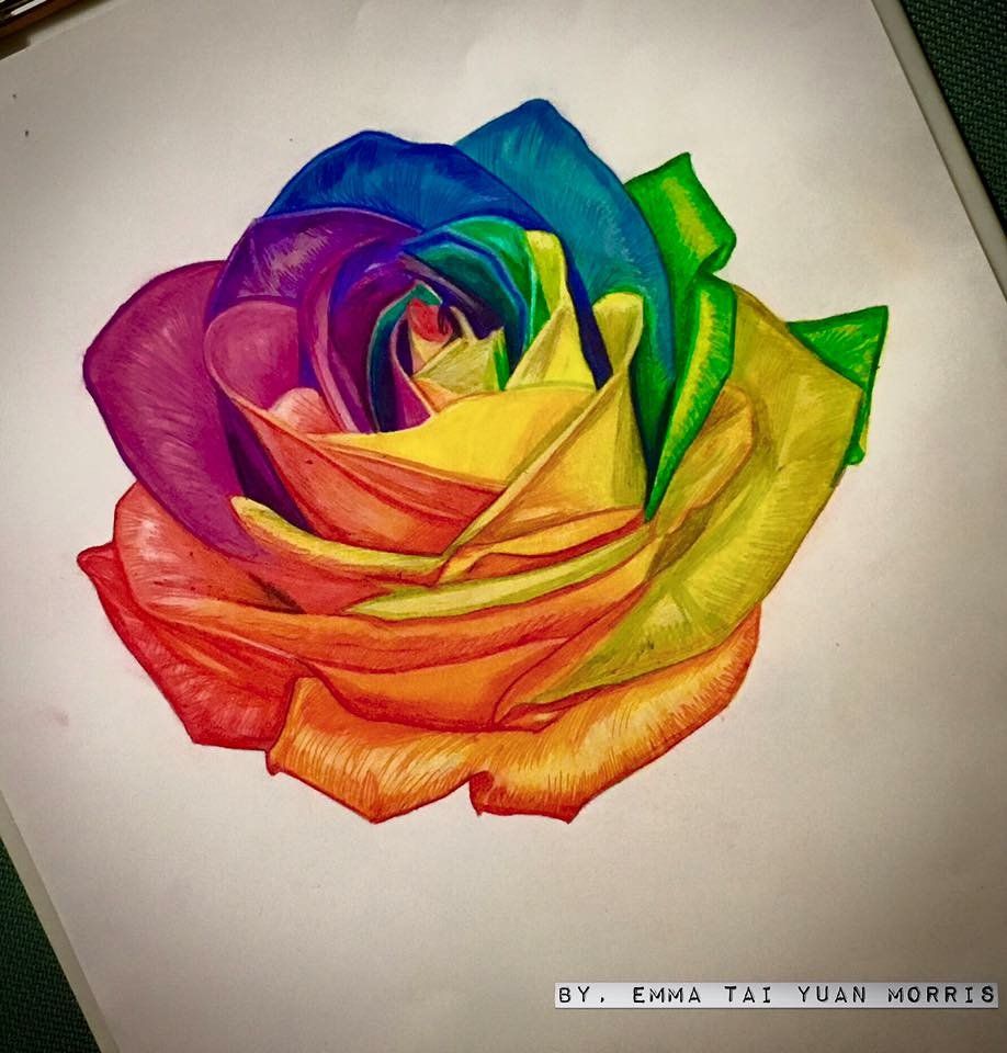 Realistic Rainbow Rose Tattoo: Drawing Guide