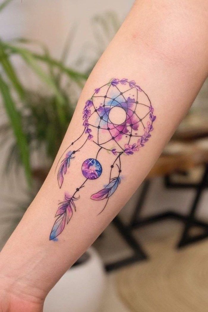 Dreamcatcher Tattoos On Forearm With Color