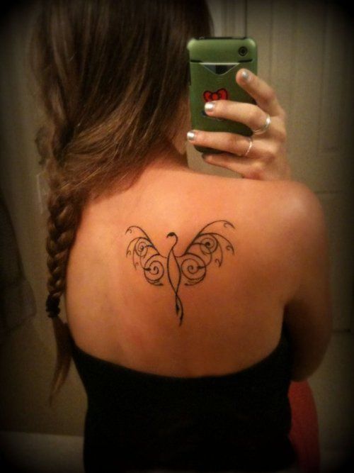 Elegant Simple Phoenix Back Tattoo