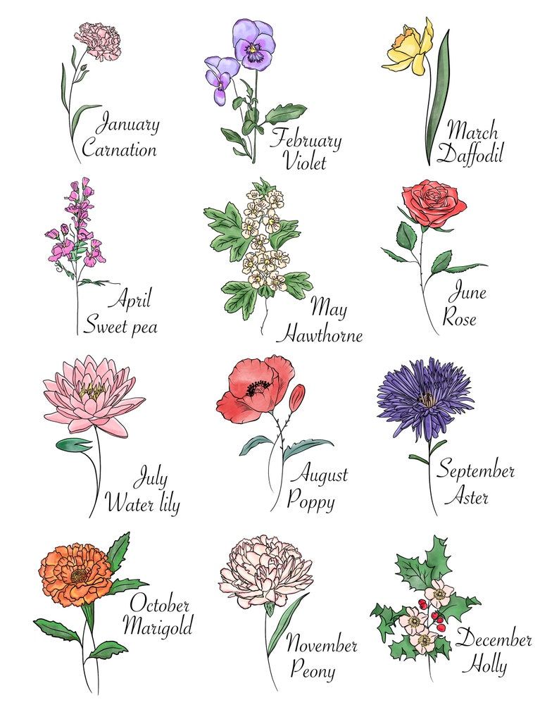 Family Birth Flower Design Flowers In Names Personalized Etsy October