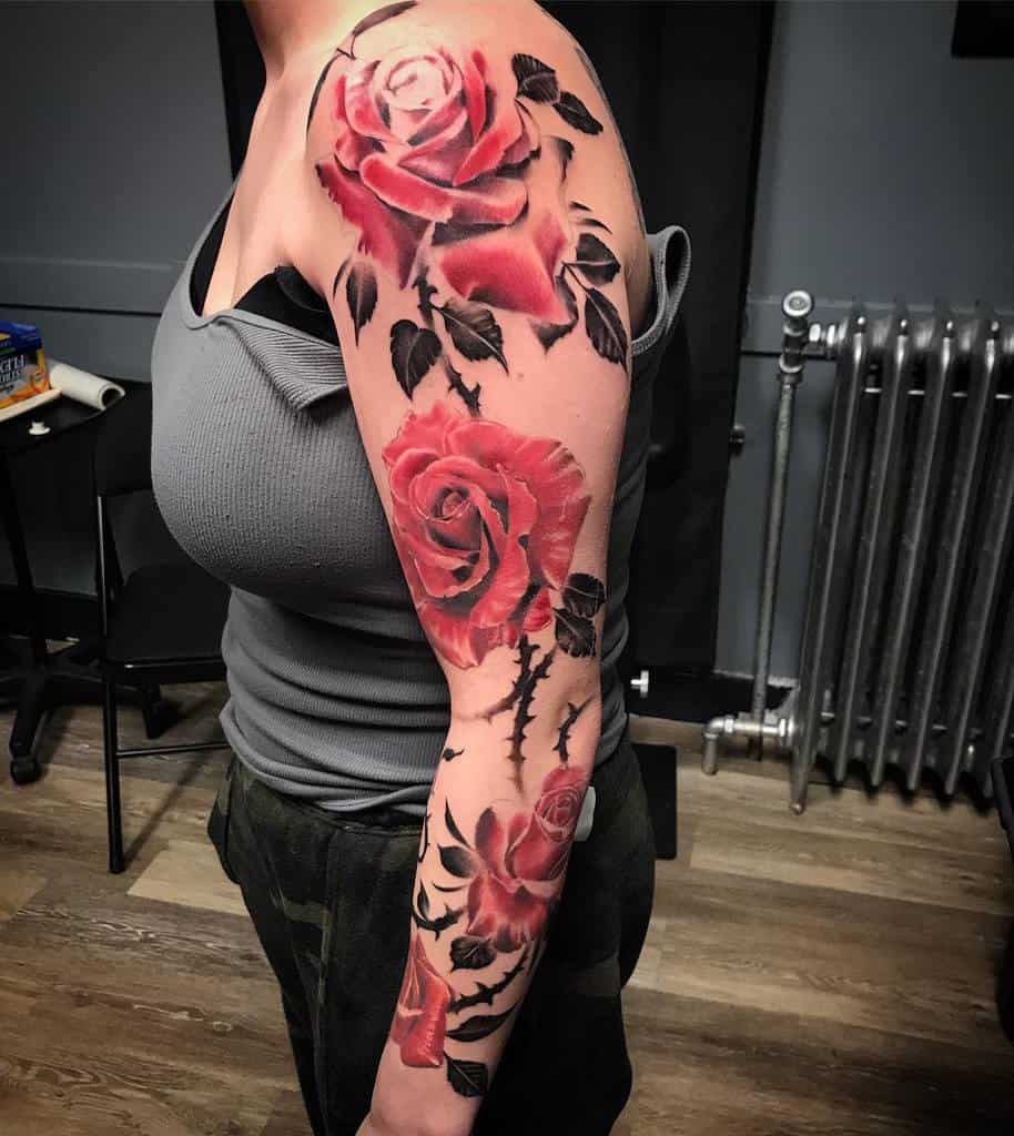 Stunning Female Rose Sleeve Tattoo Designs for Inspiration