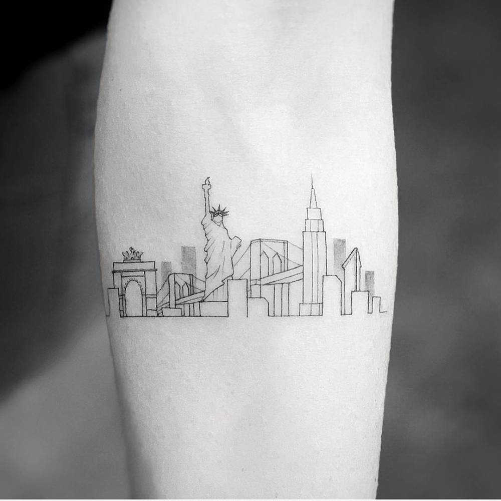 Fine Line New York Skyline Tattoo On The Inner Forearm Skyline Tattoo