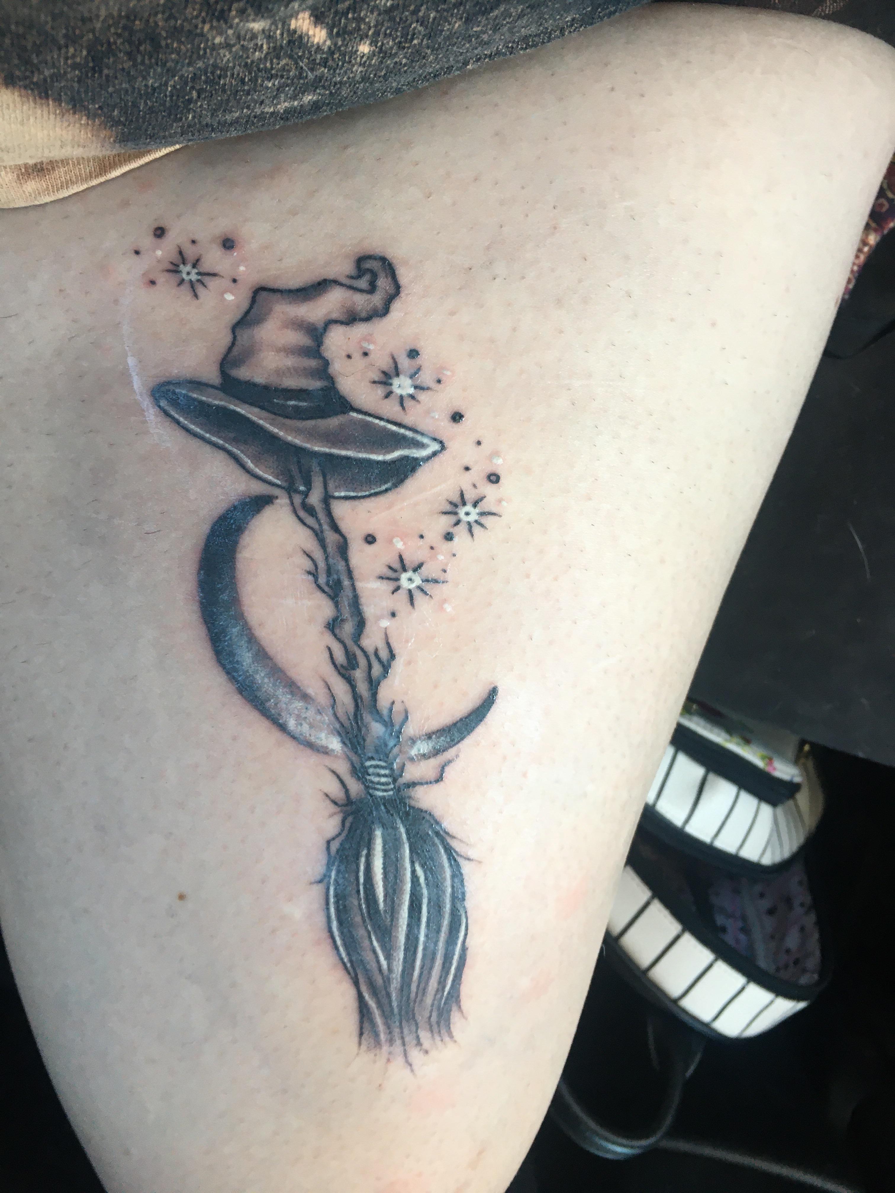 First Tattoo Witches Broom Stick With A Crescent Moon Done By Jason