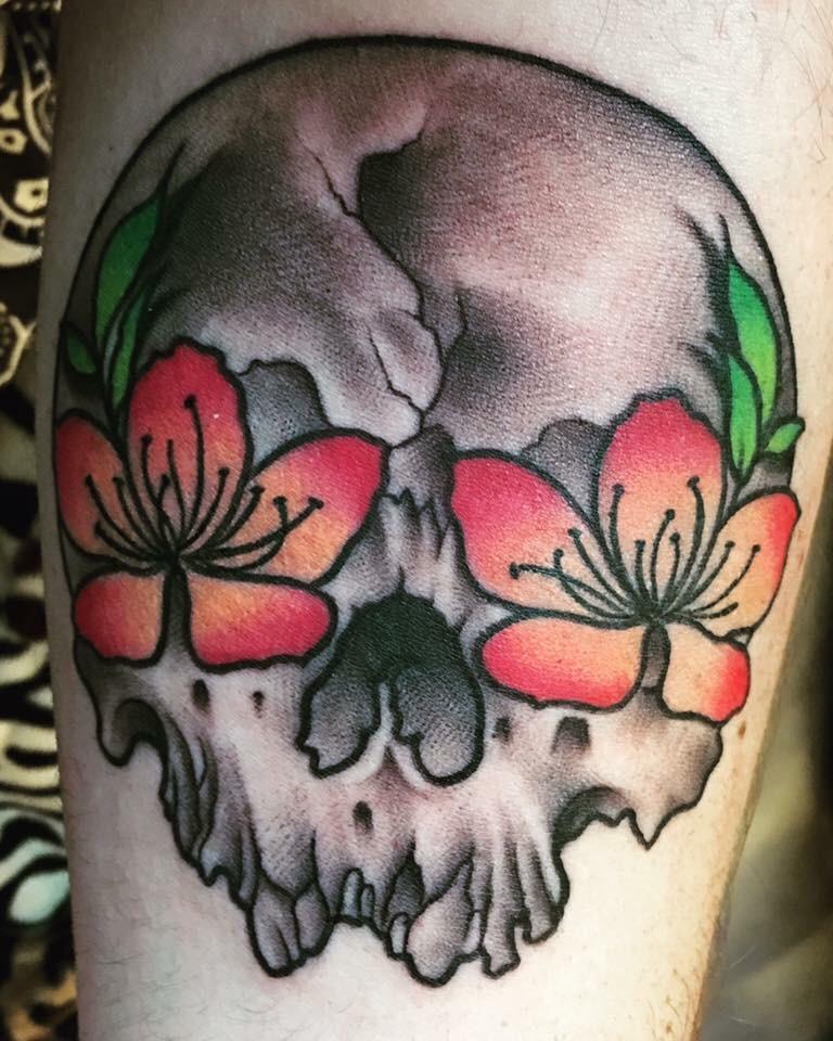 Flowered Skull Done By Lee At Dutch Touch Tattoo In El Cajon