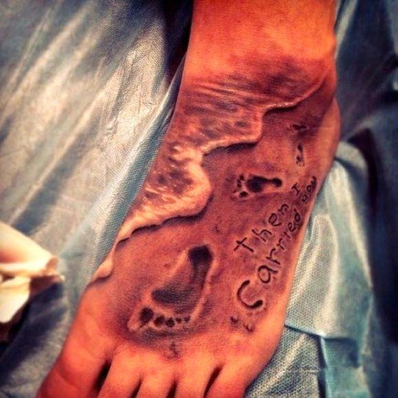 Footprints In The Sand Tattoo Ideas Footprints Poem Tattoo Footprint Tattoos On Foot