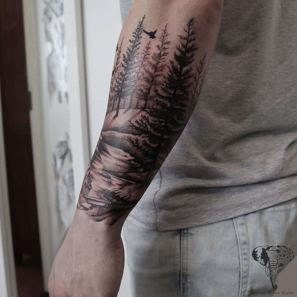 Forearm Half Sleeve Forest Tattoo Music Tattoo Ideas