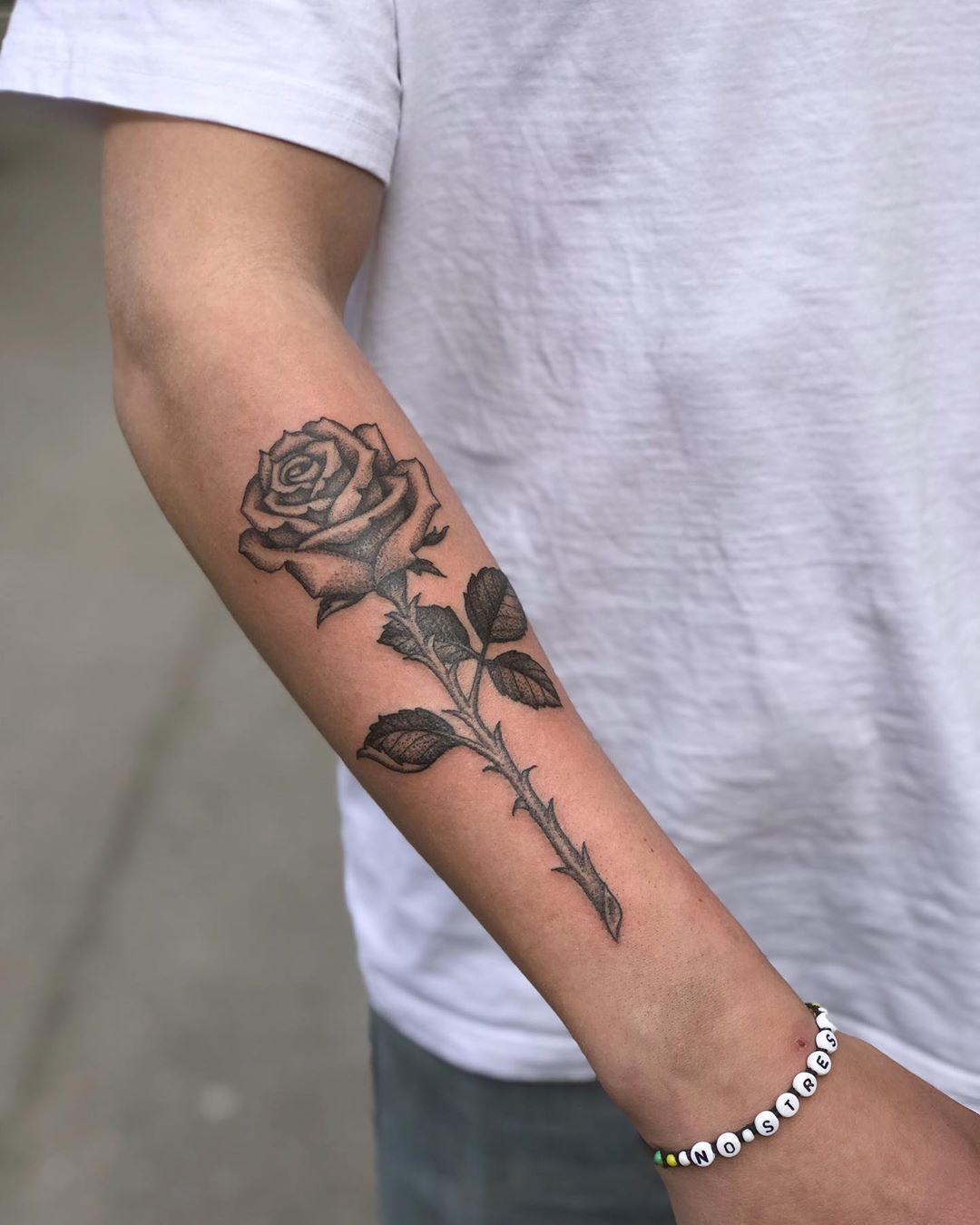 Forearm Rose Tattoo For Guys