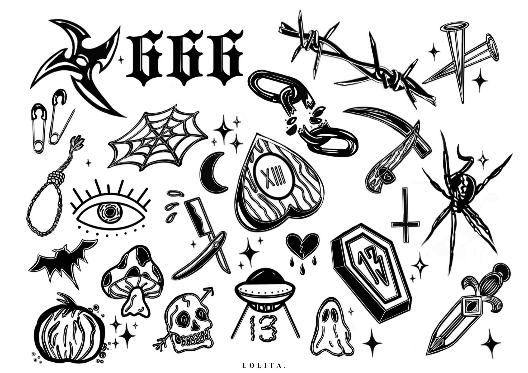 Friday The 13Th Tattoo Flash Sheet Halloween Digital Art Print Etsy