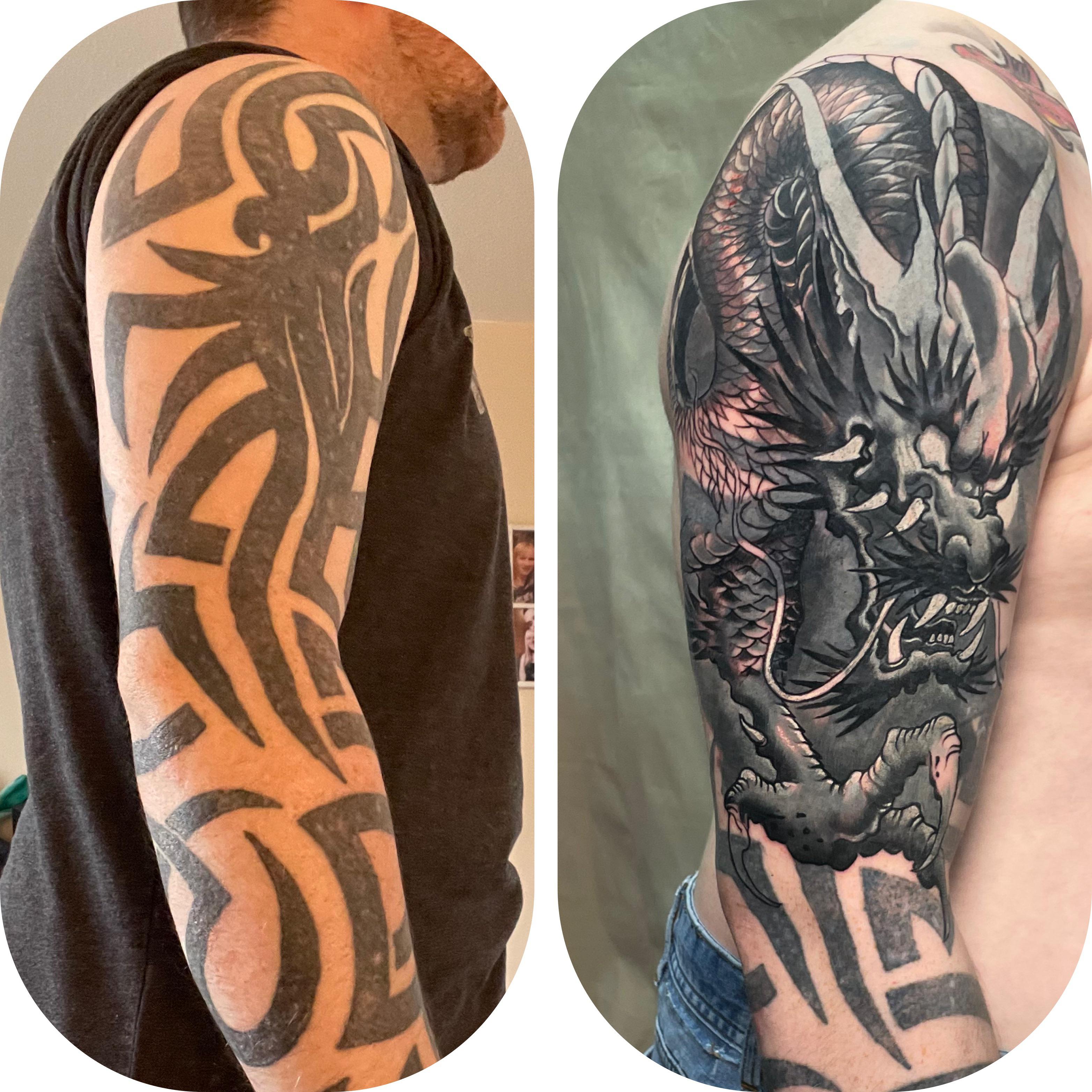 Full Tribal Sleeve Cover Up First Session R Fixedtattoos