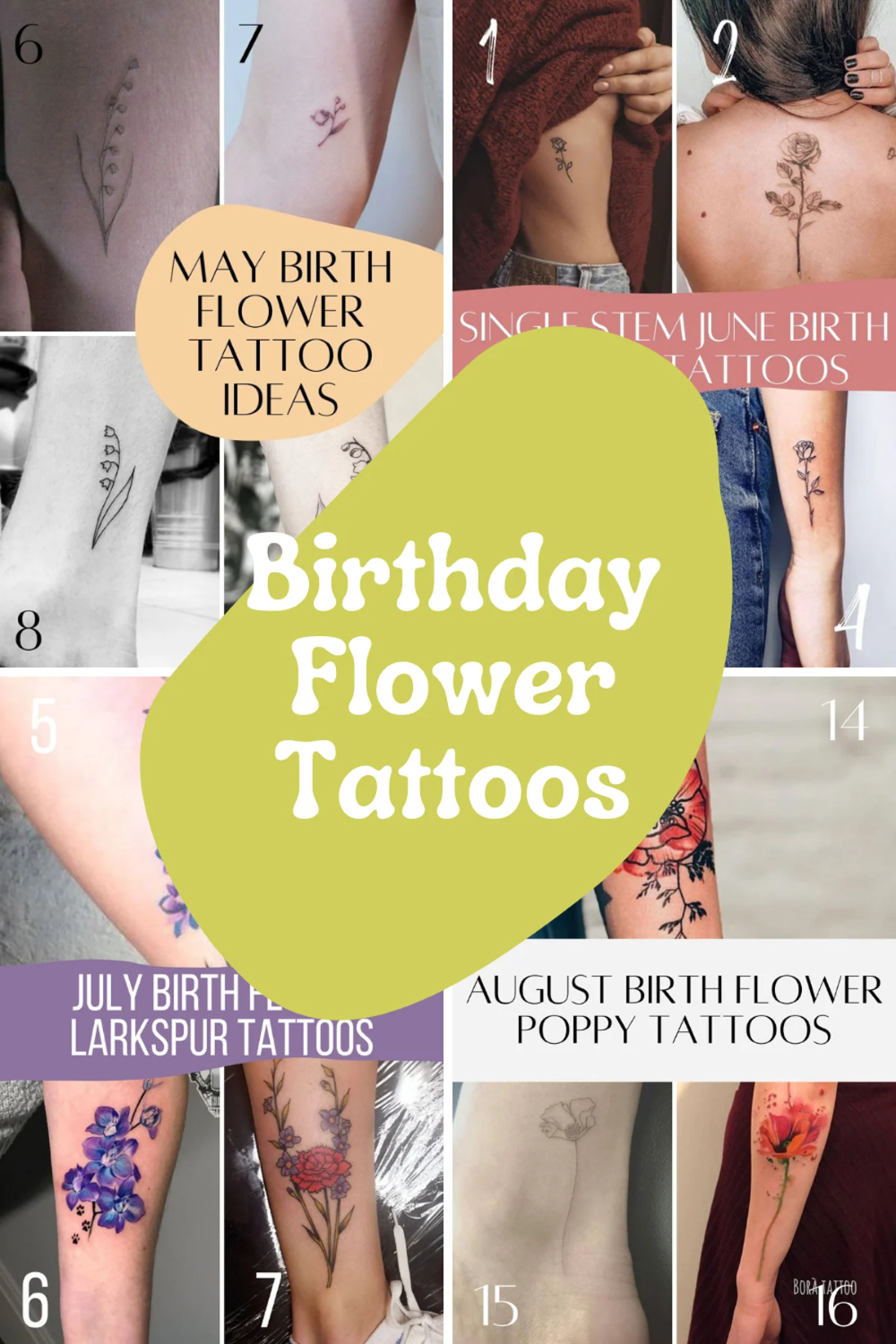 Full Year Of Birth Flower Tattoos Ideas Tattooglee August Flower