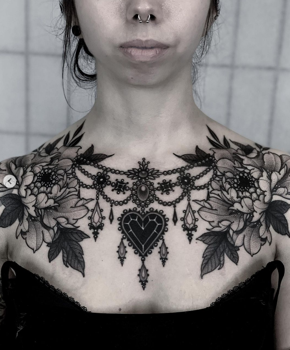 Girly Chest Tattoo Ideas For Women