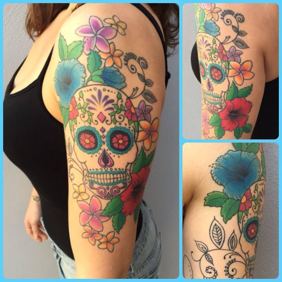 Girly Sugar Skull Tattoo Sleeve