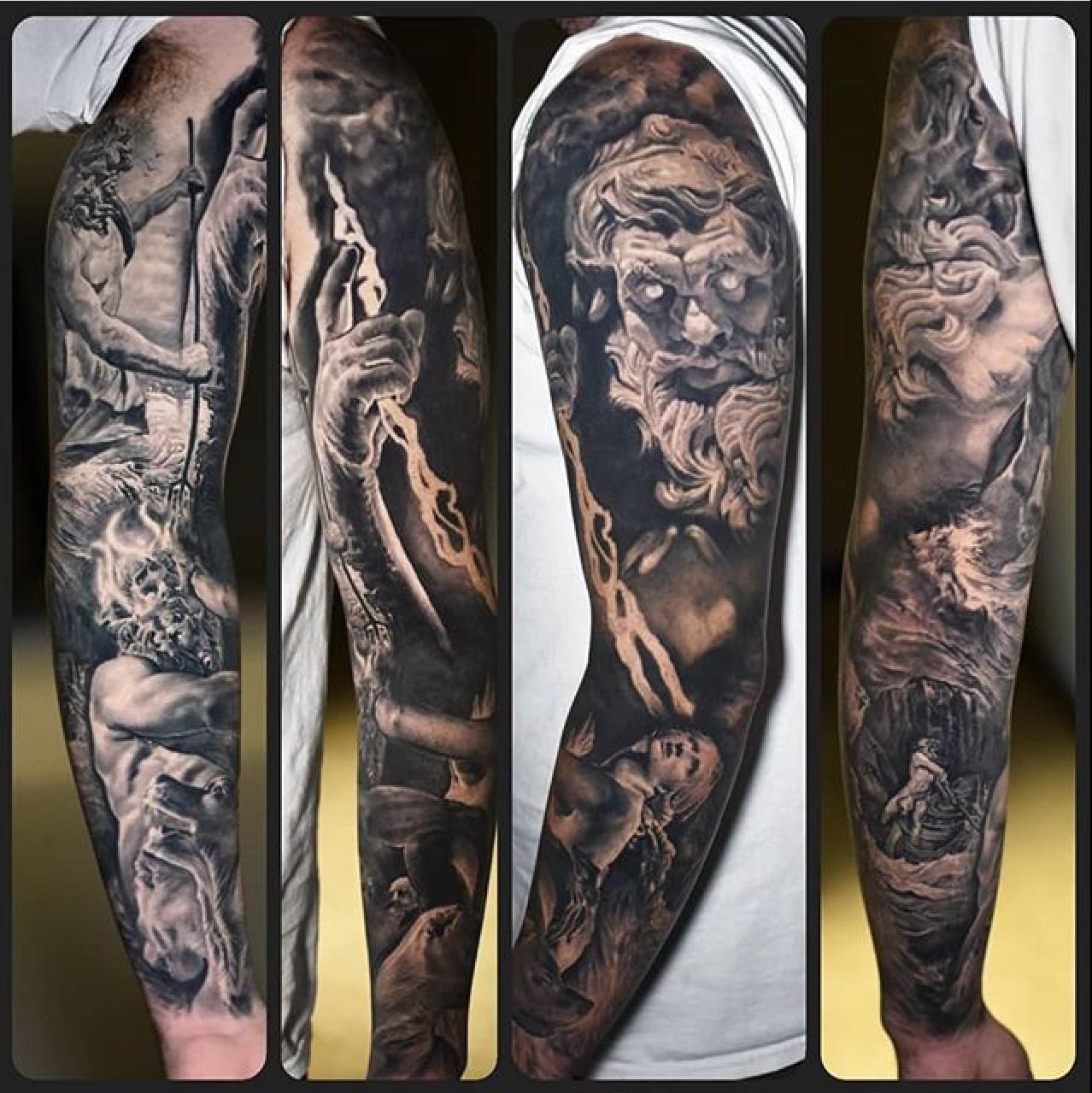 Greek Mythology Sleeve By Ben Motor City Oshawa Ocean Sleeve Tattoos Men Tattoos Arm Sleeve