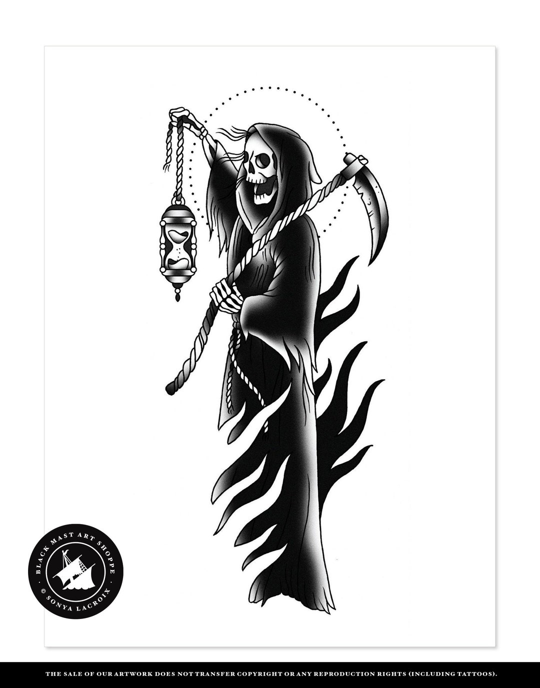 Grim Reaper Traditional Tattoo Flash Etsy