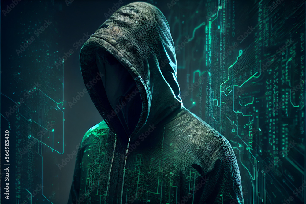 Hacker In Hoodie And Digital Green Background Anonymous Computer