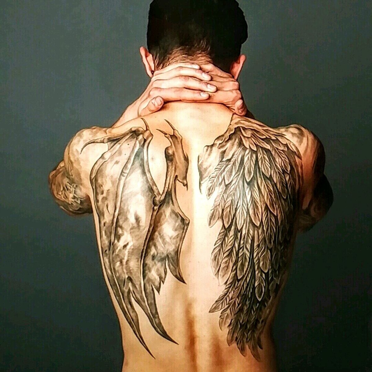 Half Demon Half Angel Tattoo For Men