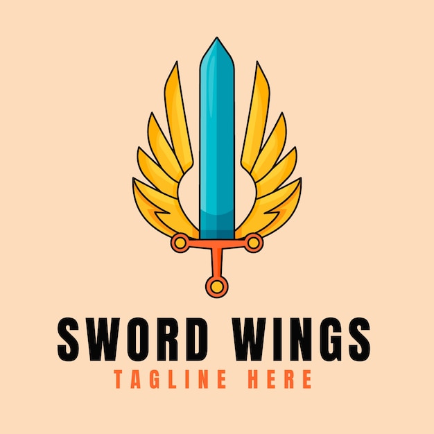 Hand Drawn Sword With Wings Sword Wings Logo Icon Vector Illustration