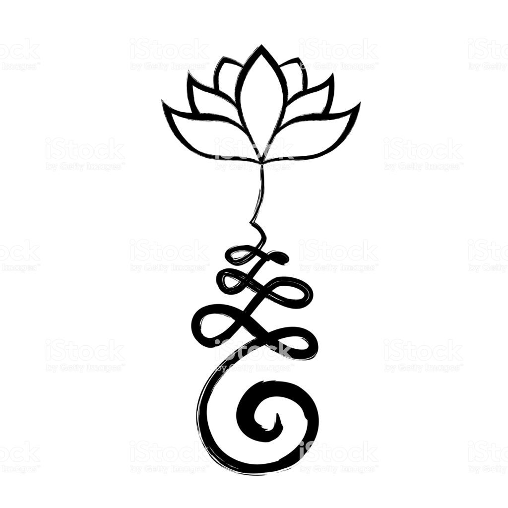 Hand Free Draw Buddhist Symbol Unalome With Lotus Flower Dessin