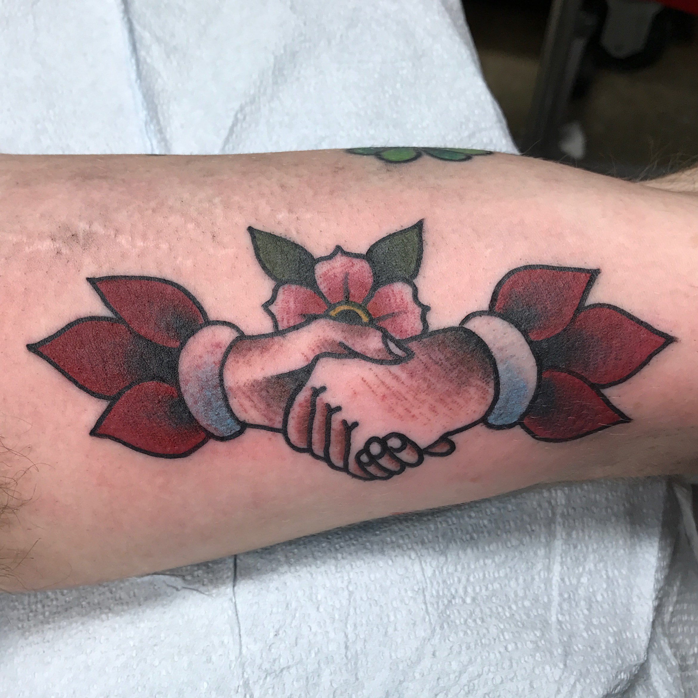 Handshake Tattooed By Me Scott Kingan At Trilogy Tattoo In Virginia