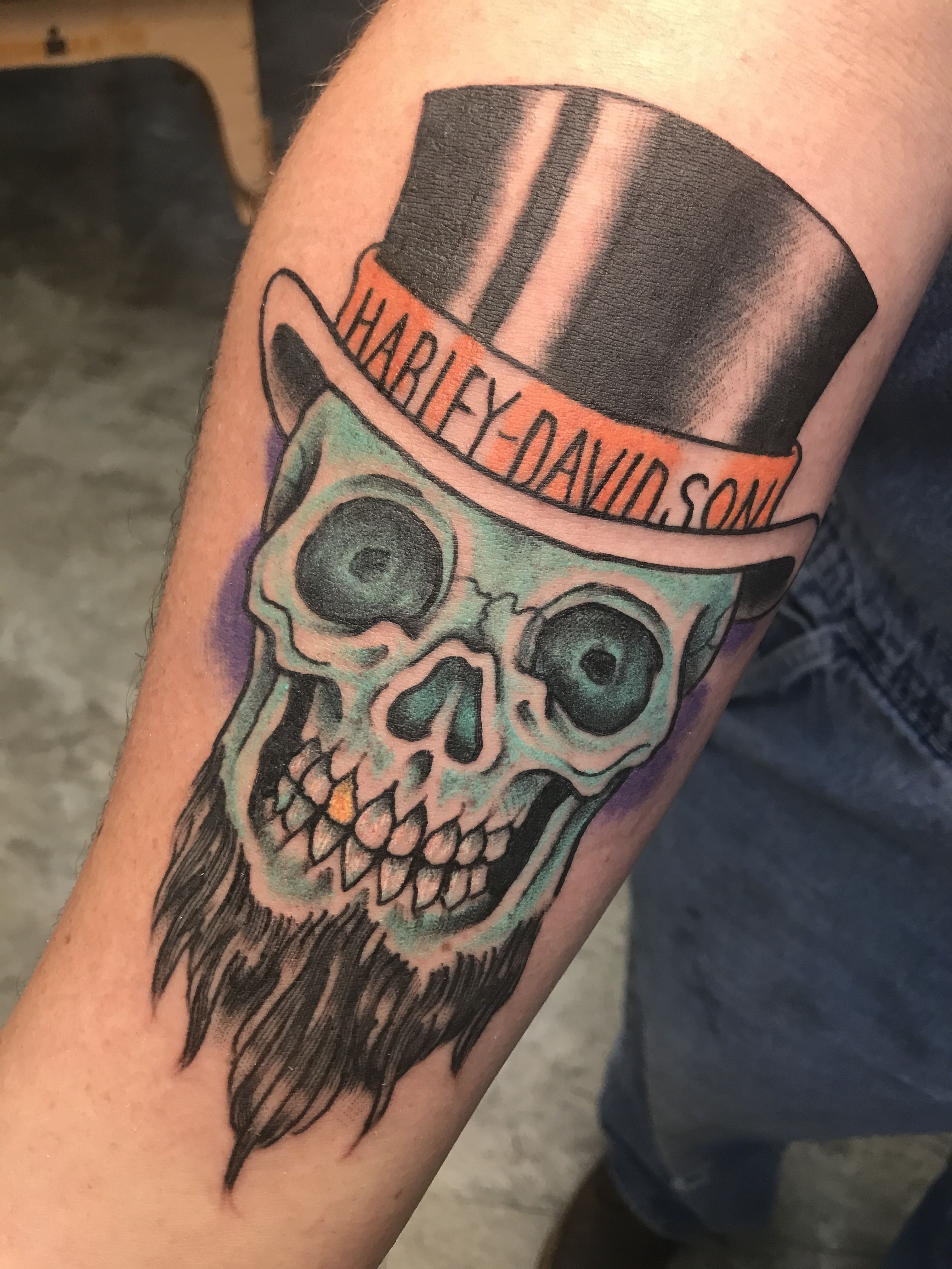 Harley Davidson Skull And Top Hat Tattoo Done By Electromagnetic