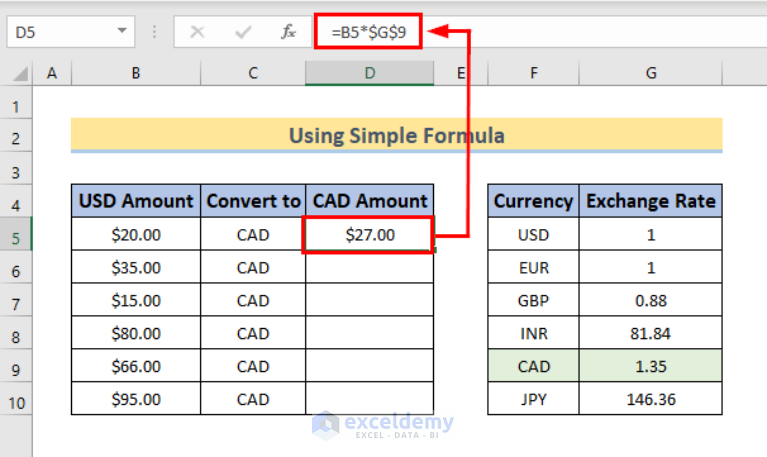 How To Convert Usd To Cad In Excel 4 Quick Tricks Exceldemy