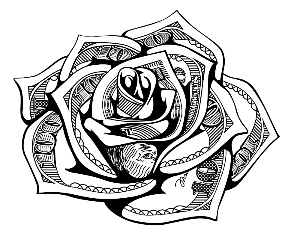 Hundred Dollar Bill Rose Floral Tattoo Design Tattoos Pinterest