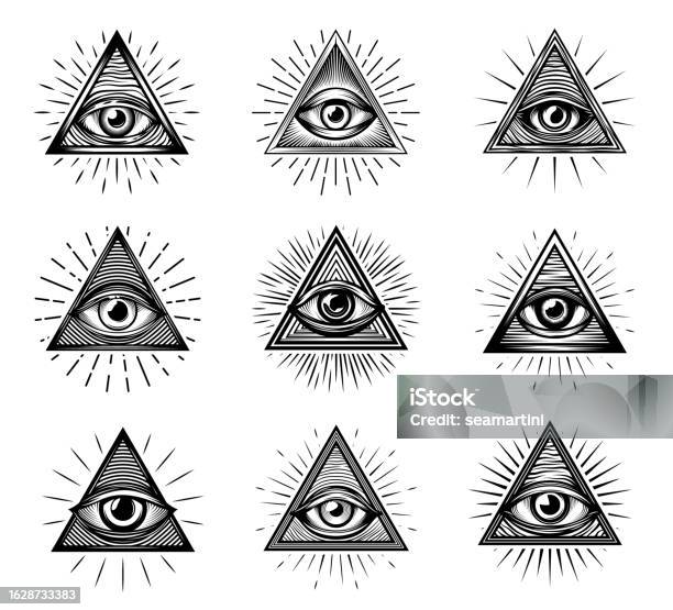 Illuminati Eyes With Mason Pyramids And Light Vector Image