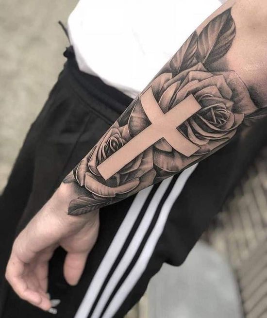 Inner Forearm Cross Tattoos For Men