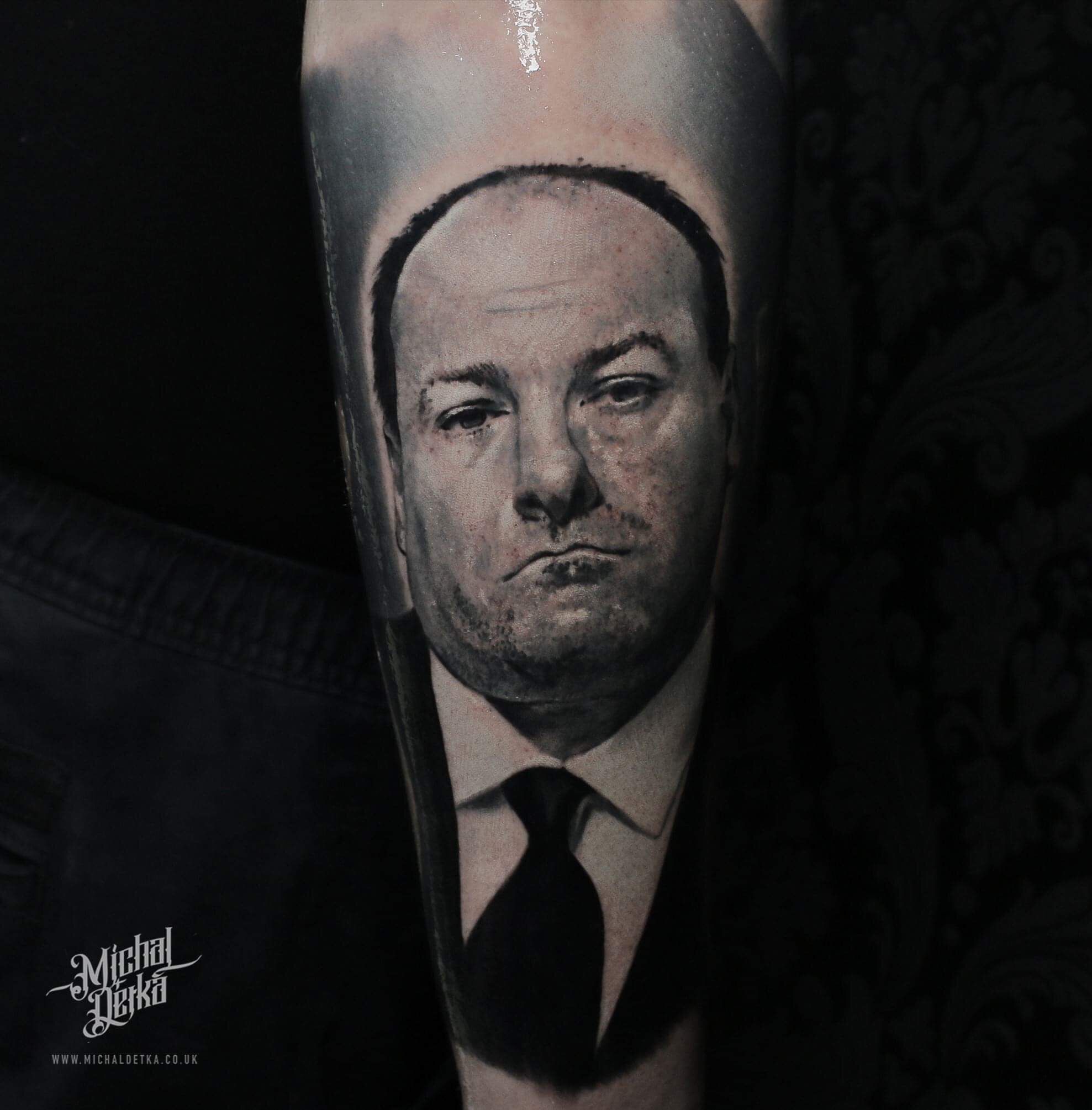 James Gandolfini Tony Soprano Realistic Portrait Tattoo Done By