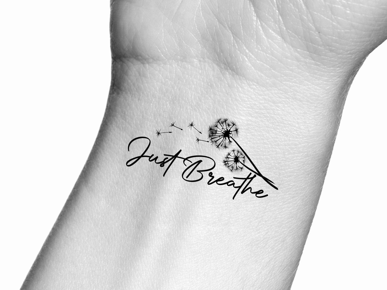 Just Breathe Dandelion Temporary Tattoo Etsy Canada Just Breathe Tattoo Wrist Tattoos For