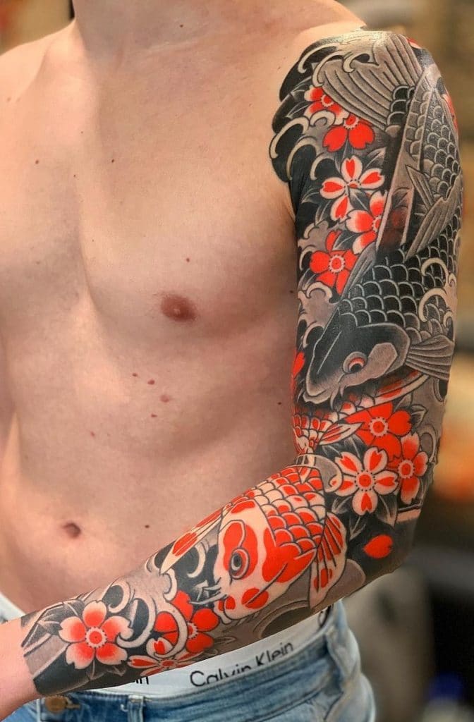 Koi Fish Tattoo Half Sleeve For Men