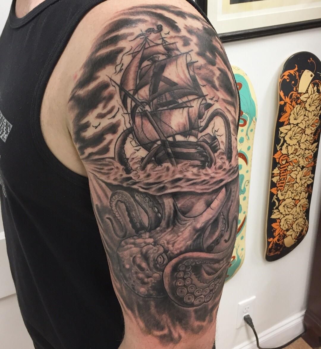 Kraken Ship Tattoo