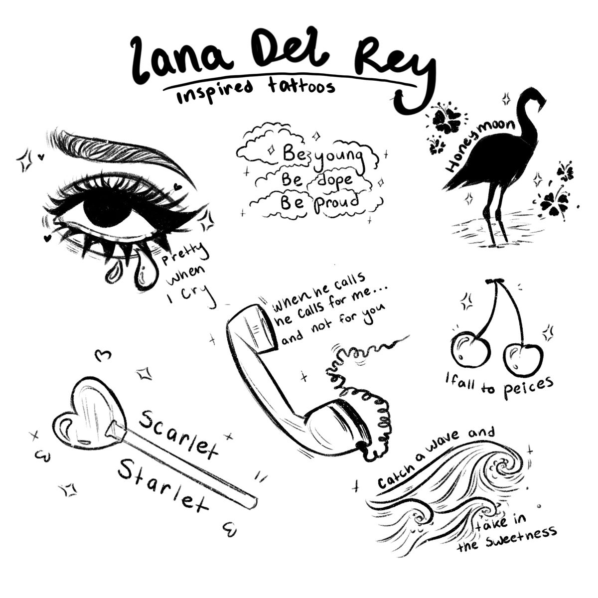 Lana Del Rey Tattoo Flash Art Print Etsy