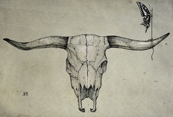 Last Attempt By Aleks Klepnev Via Behance Bull Tattoos Bull Skull