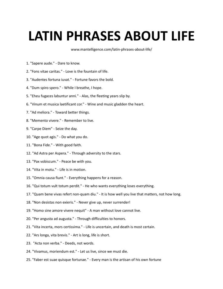 Latin Phrases About Life In English And Spanish