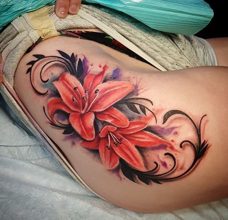 Lilies Hip Tattoo